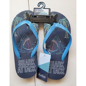 Boys Blue Shark Attack Chatties Flip Flops Size 11/12